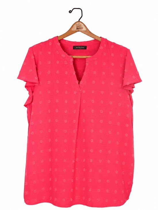 Merokeety Tops - Merokeety Womens Pink Flutter Sleeve Split Neck Top XXL